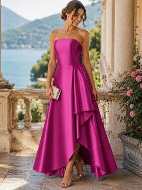 Alfred Sung Tea Rose Strapless High Low Formal Dress Pink Satin Gown Size 6 NWT